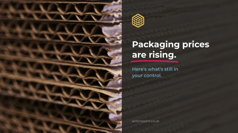 Close-up of stacked corrugated board beside the headline: Packaging prices are rising. Here's what's still in your control.